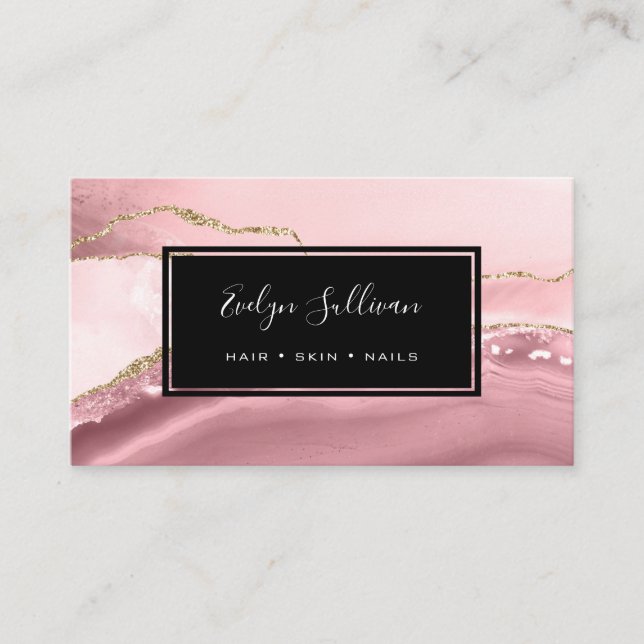 pink and gold watercolor agate business card (Front)