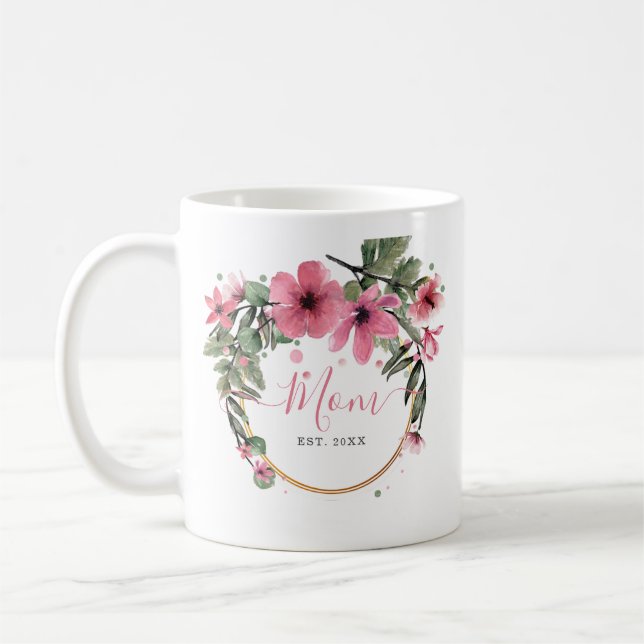 Pink and gold watercolor baby shower coffee mug (Left)