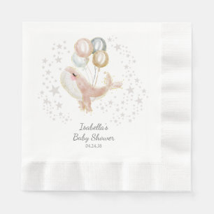 Pink and Gold Watercolor Cute Whale Baby Shower Napkin