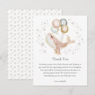 Pink and Gold Watercolor Cute Whale Thank You Card