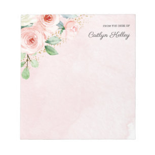 Pink and Gold Watercolor Floral, From the Desk of- Notepad