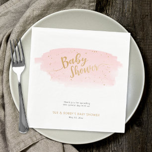 Pink and Gold Watercolor Girl Baby Shower Napkin