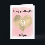 Pink and Gold Watercolor Heart 9th Birthday Card<br><div class="desc">A pretty watercolor pink and gold heart 9th birthday card which can be personalised on the front with the birthday girl's name. The inside card message and back of card can also be edited. This pretty 9th birthday card for granddaughter, daughter, niece, etc would make a wonderful birthday card keepsake...</div>