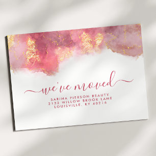 Pink And Gold Watercolor Ink Moving Announcement