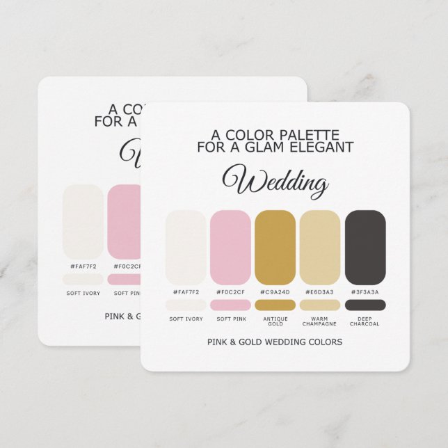 Pink and Gold Wedding Color Palette Card (Front/Back)