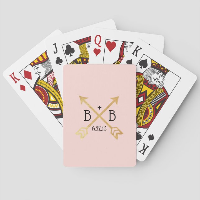 Pink and Gold Wedding Monogram Playing Cards (Back)