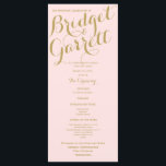 Pink and Gold Wedding Program<br><div class="desc">Blush pink and gold design printed rack card wedding programs with golden text.</div>