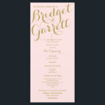 Pink and Gold Wedding Program<br><div class="desc">Blush pink and gold design printed rack card wedding programs with golden text.</div>