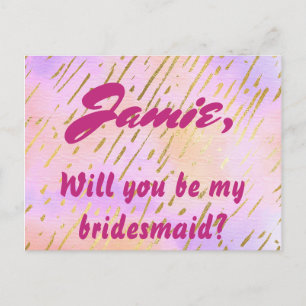 Pink and Gold Will You be My Bridesmaid Invitation Postcard