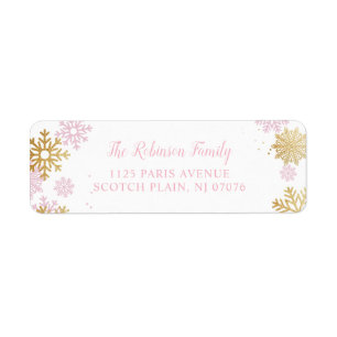 Pink And Gold Winter Snowflake Return Address Label