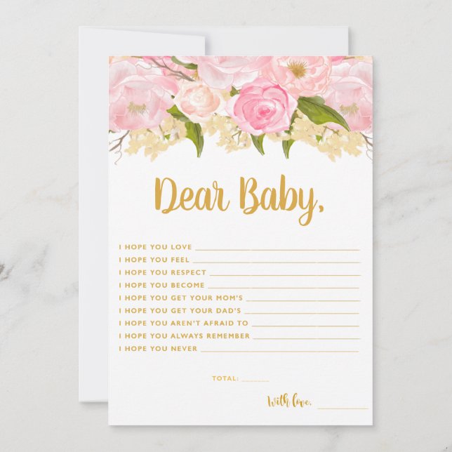 Pink And Gold Wishes For Baby Advice Cards (Back)