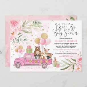 Pink and Gold Woodland Drive Through Baby Shower Invitation
