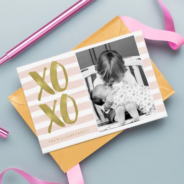Pink and Gold XOXO Valentine's Day Photo Holiday Card (Creator Uploaded)