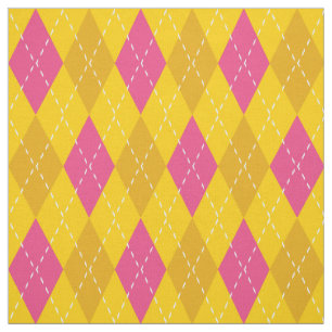 Pink and Gold Yellow Argyle Pattern Fabric