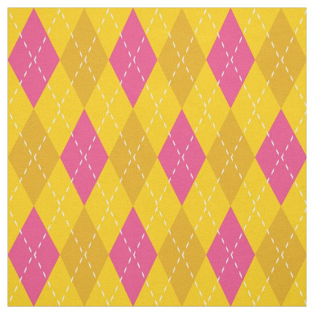 Pink and Gold Yellow Argyle Pattern Fabric (Swatch)