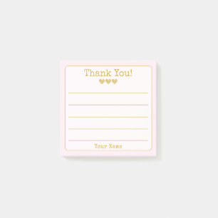 Pink And Gold Your Name And Hearts Thank You Post-it Notes