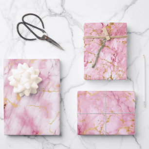 Pink And Golden Marble Wrapping Paper Sheet