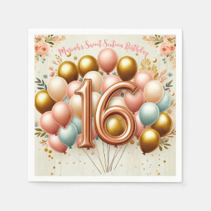 Pink and Golden Sweet Sixteenth Birthday Party Napkin