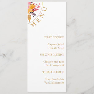 Pink and Golden Yellow Watercolor Floral Wedding Menu