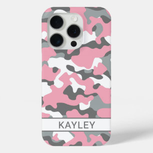 Pink and Gray Camouflage Personalized iPhone 15 Pro Case