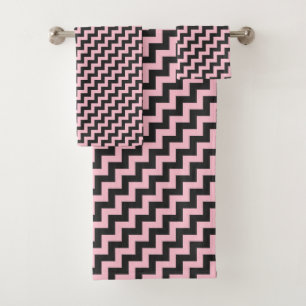 pink and gray chevron pattern bath towel set