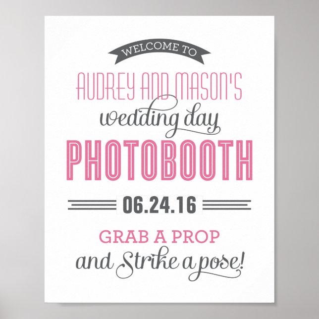 Pink and Gray Custom Wedding Photo Booth Sign (Front)