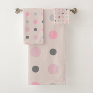 Pink and Gray Dots Bath Towel Set