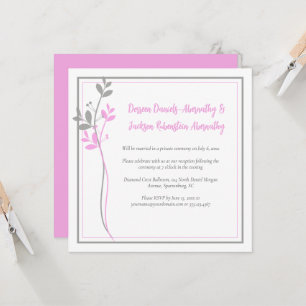 Pink and Gray Modern Botanical Reception Only Invitation