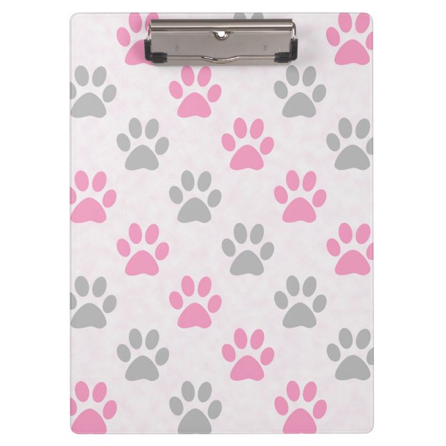 Pink and gray paw prints pattern clipboard (Front)
