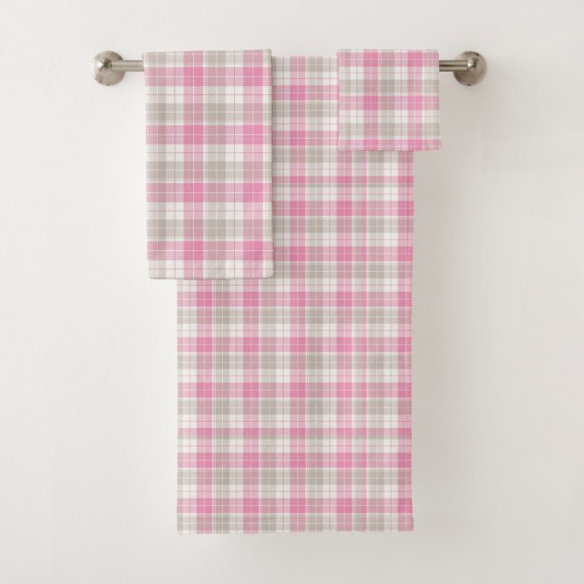 Pink and Gray Plaid Towel Set (Insitu)
