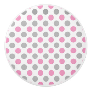 Pink and gray polka dots pattern ceramic knob