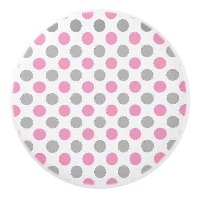 Pink and gray polka dots pattern ceramic knob (Front)