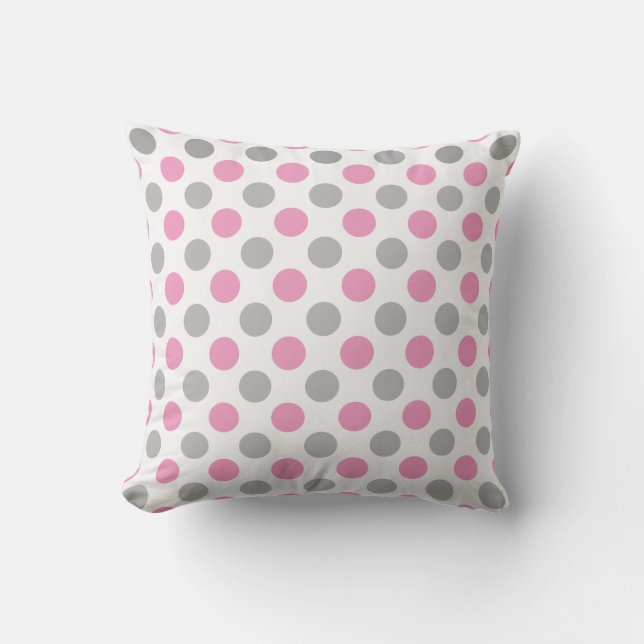 Pink and gray polka dots pattern cushion (Front)