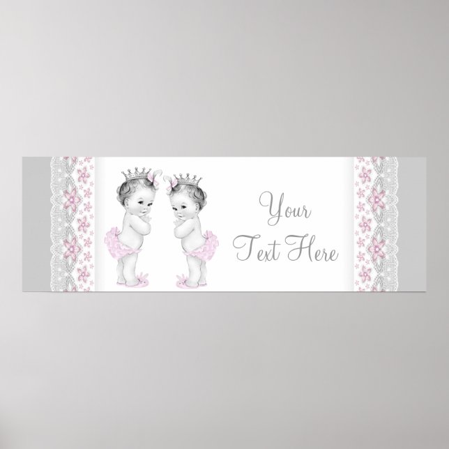 Pink and Gray Twin Baby Girl Princess Poster (Front)