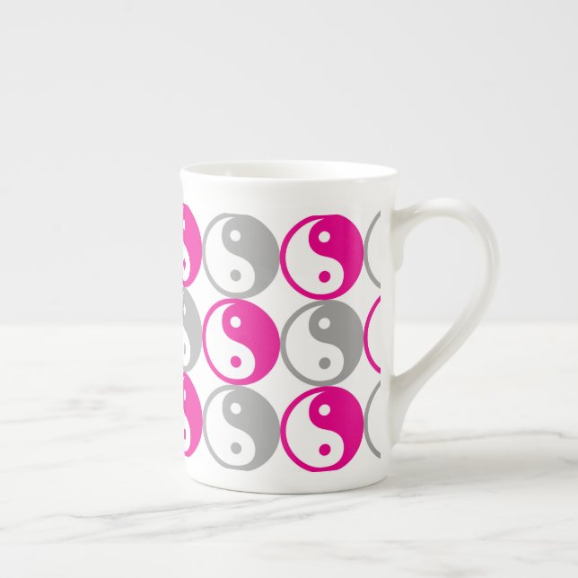 Pink and gray yin yang pattern bone china mug (Right)