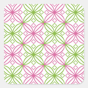 Pink and green abstract circles pattern square sticker