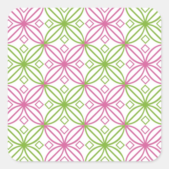 Pink and green abstract circles pattern square sticker (Front)