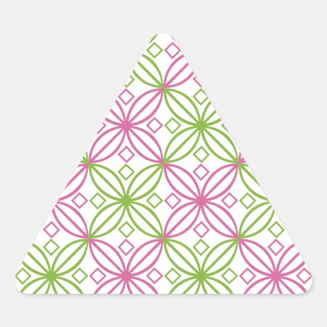 Pink and green abstract circles pattern triangle sticker (Front)