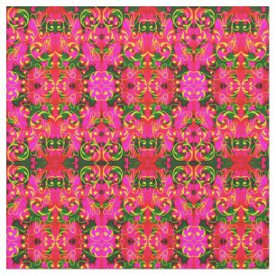 Pink and Green Abstract Floral Pattern Fabric