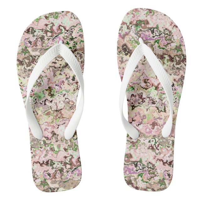 pink and Green Abstract Thongs (Footbed)