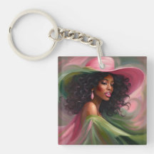 Pink and Green African American Key Chain