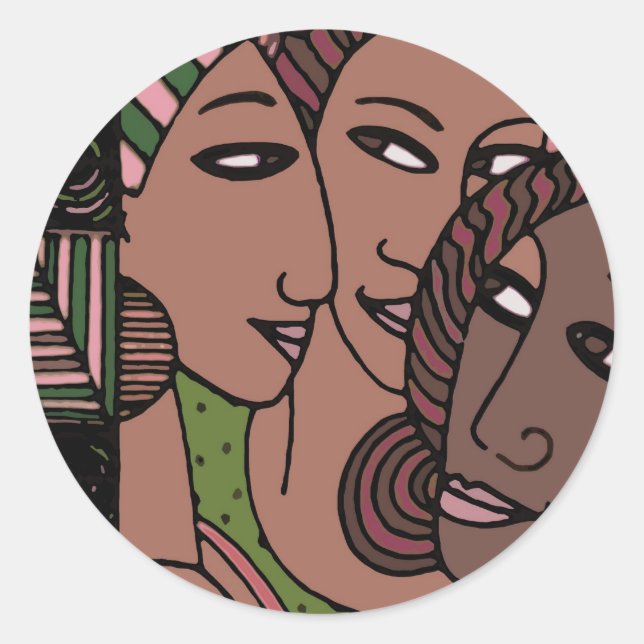 Pink and Green African American Women Classic Round Sticker (Front)