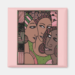 Pink and Green African American Women Magnet