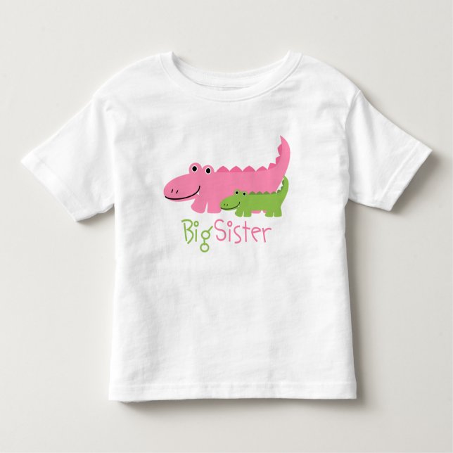 Pink and Green Alligators Big Sister Toddler T-Shirt (Front)