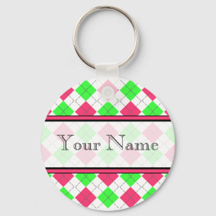 Pink And Green Argyle Keychain