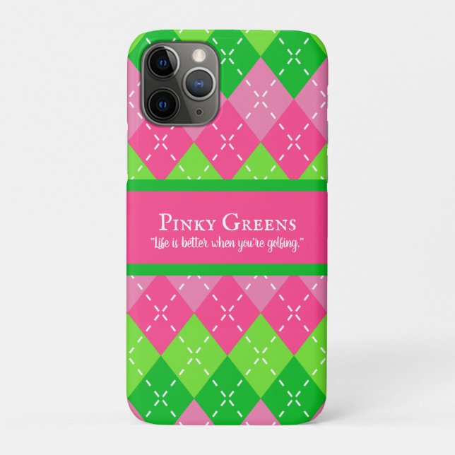 Pink and Green Argyle White Stitching Preppy Golf Case-Mate iPhone Case (Back)