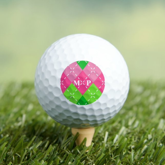 Pink and Green Argyle with White Stitching Golf Balls (Insitu Tee)
