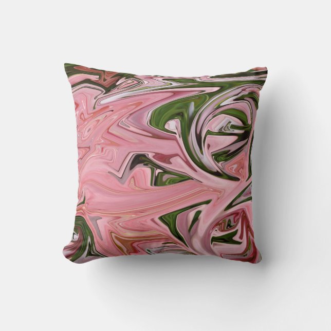Pink and green art flow cushion (Front)