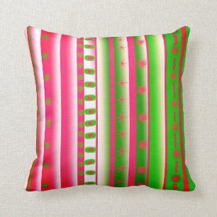 Pink And Green Art Striped Throw Pillow