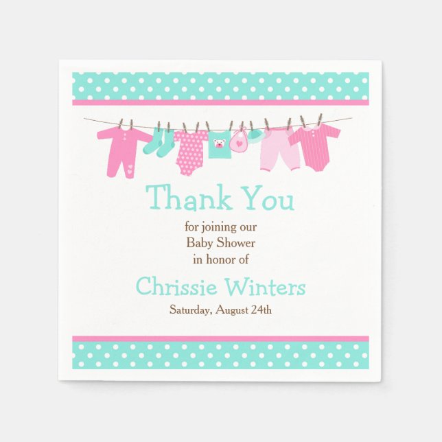 Pink and Green Baby Line Baby Shower Napkin (Front)